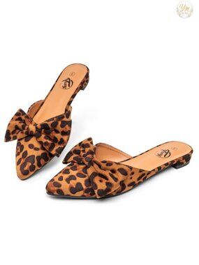 Pointed Toe Bow Mules Flats Slip On Women's Casual Business Shoes